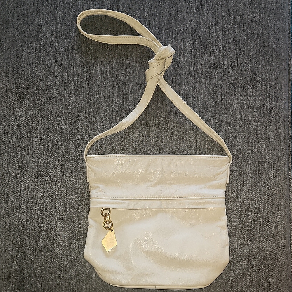 Cream Crossbody Leather Bag with Gold Charm